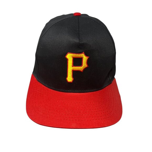 Pittsburgh Pirates Vintage SGA Snapback Baseball Hat Cap Y2K 90's Black Red MLB - Picture 2 of 9